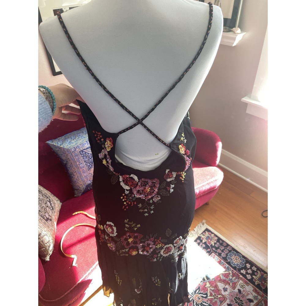 Vintage Y2K 100% Silk beaded Black Floral Evening Gown Midi -Sue Wong- 12 - Picture 14 of 16
